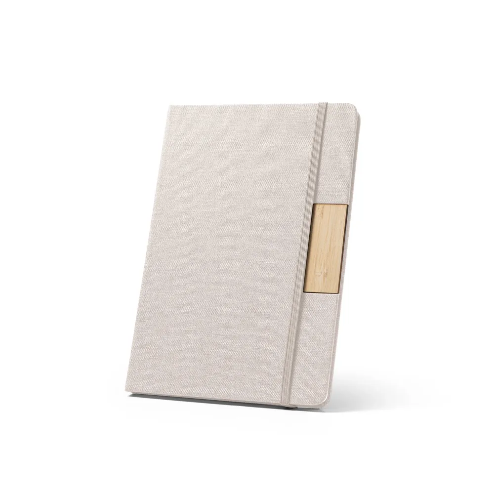 MARQUEZ-Caderno-A5-em-tecido-poliester-100-reciclado-100-rPET-com-folhas-pautadas-BEGE-42663-1