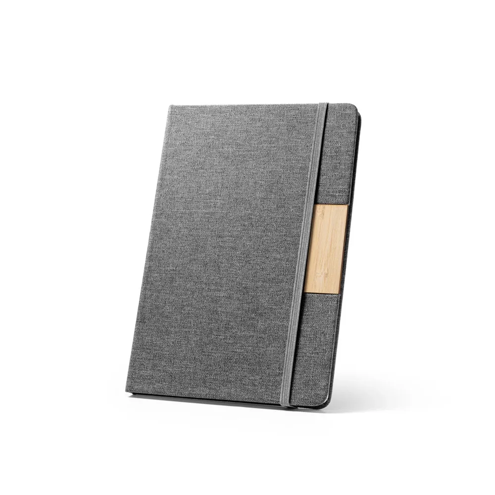 MARQUEZ-Caderno-A5-em-tecido-poliester-100-reciclado-100-rPET-com-folhas-pautadas-CINZA-ESCURO-42663-1